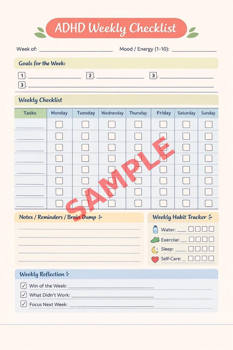 ADHD Weekly Planner Printable | Neurodivergent Productivity | Focus ...