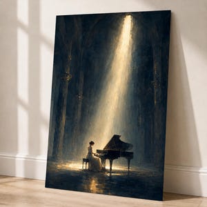 Dramatic Piano Player Art Print, Moody Music Room Decor, Cinematic Spotlight Wall Art