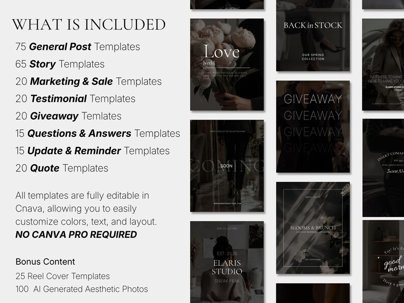 250 Elegant Instagram Templates | Minimal Canva Social Media Kit ...