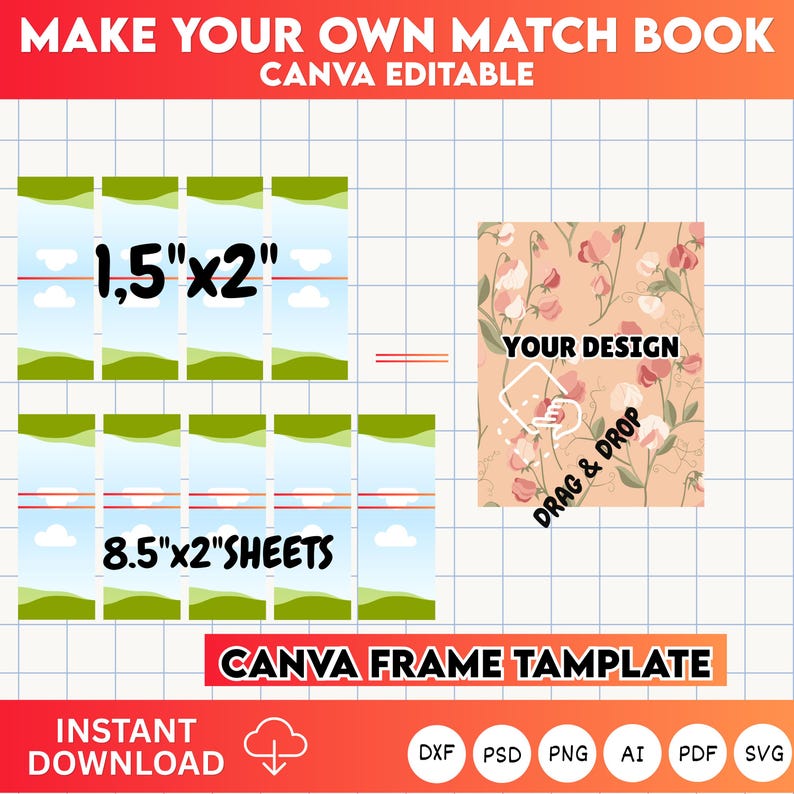 Matchbook Template.pdf Editable Matchbook Template, Canva Design, Party Favors (SVG, PNG, PDF ...