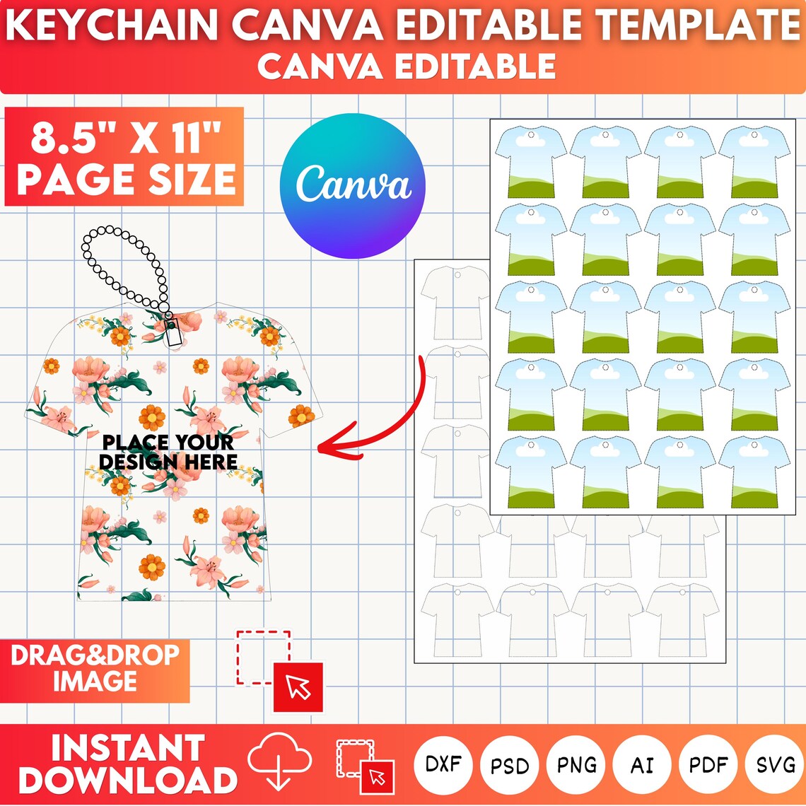 Keychain Frame Editable 10x Keychain Canva Editable Templates | Rectangle & Circle Keychain ...