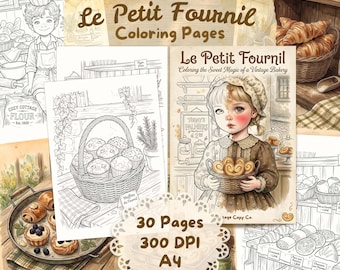 Cozy Bakery Coloring Pages: French Treats & Pastry Printables, Cottagecore Line Art for Adults and Children (A4, JPG)