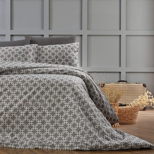 Geometrische dekbedovertrekset, beddengoed van grijze katoenmix, moderne minimalistische stijl