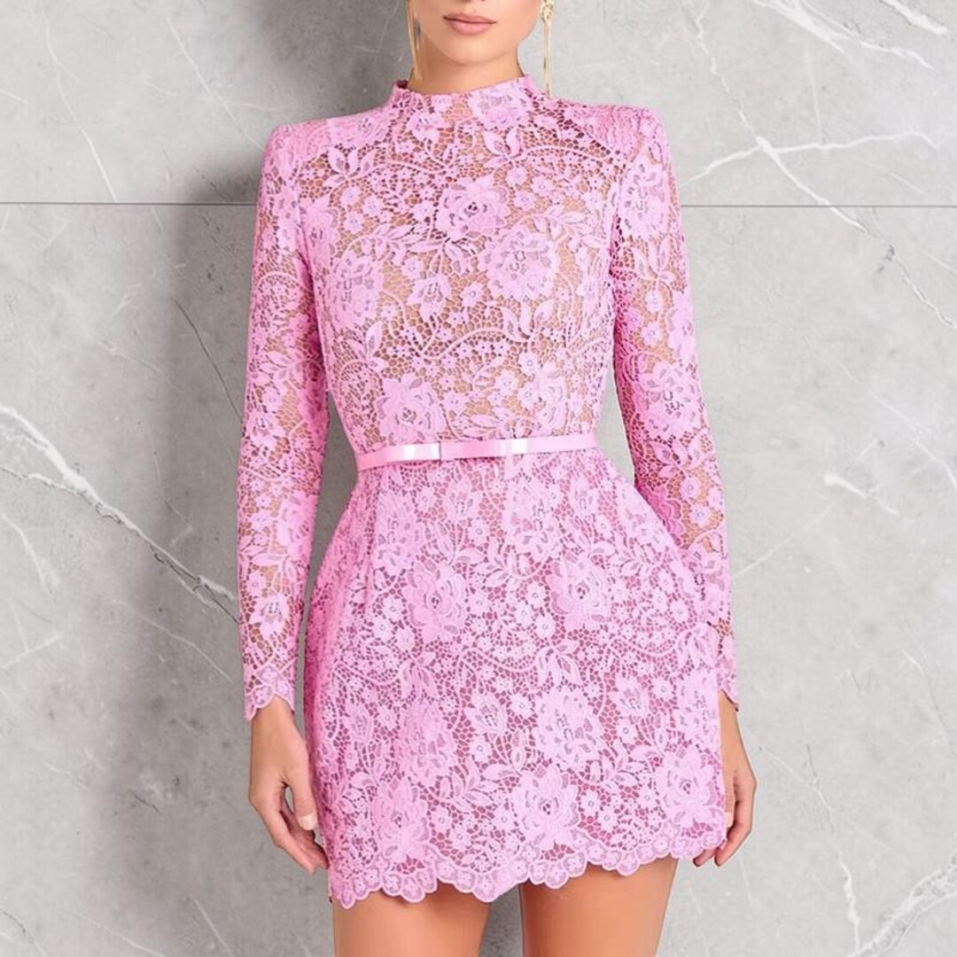 pink long sleeve lace mini dress Celebrity Pink Women's and Women's Plus Long Sleeve Lace Mini Dress, Sizes  XS-4X
