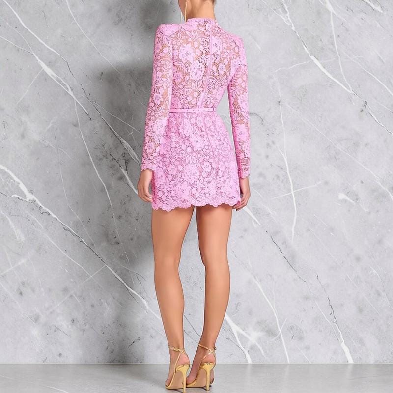 pink long sleeve lace mini dress Vestido Mini Manga Larga Delia Lace - Rosa