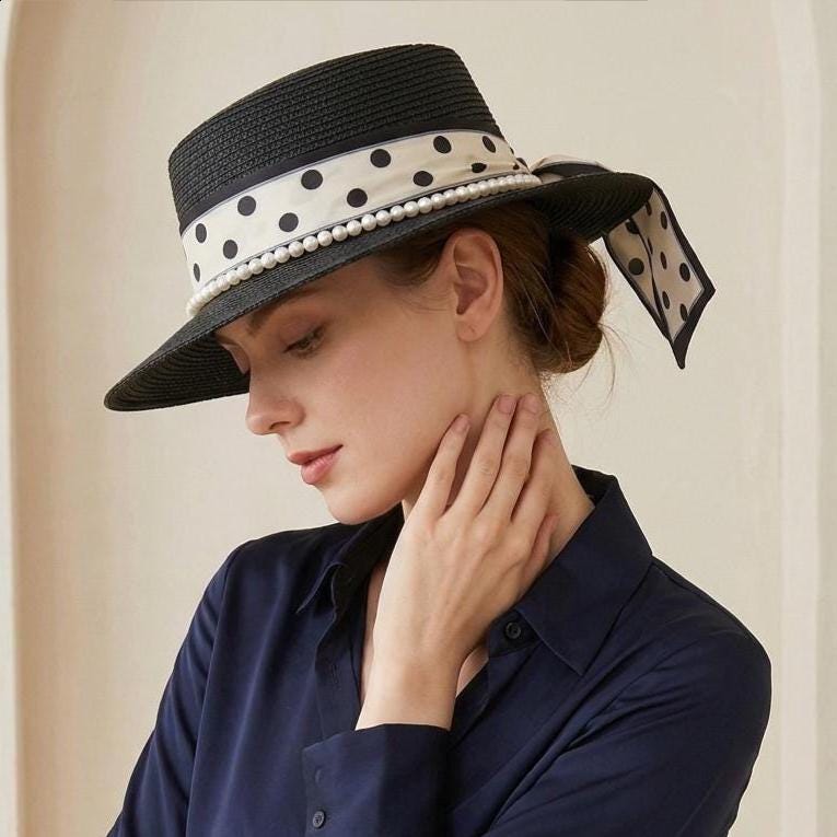 Straw Polka Dot Hat - Etsy UK
