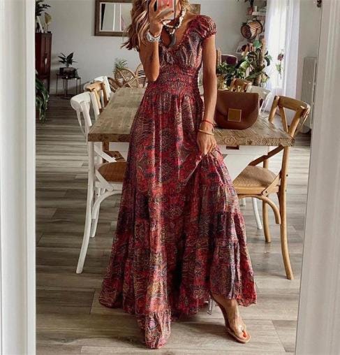 women-boho-maxi-dress-short-sleeve-summer-dress-polyester-spandex