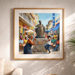 Guadeloupe Street Music Wall Art Print, Caribbean Culture Poster, Pointe-à-Pitre Drum Statue, Colorful Island Travel Art, Tropical Decor