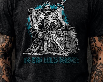 Blue Skeleton King Shirt, No King Rules Forever Tee, Dark Fantasy Gothic Apparel, Original Hand Drawn Art, Alt Fashion