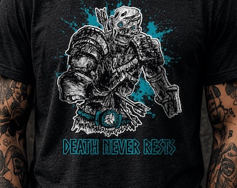 Blue Zombie Warrior Shirt, Death Never Rests Tee, Dark Fantasy Gothic Apparel, Original Hand Drawn Art, Alternative Fashion