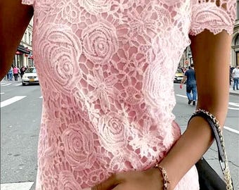 Floral Lace Short Sleeve Blouse