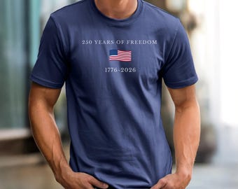 自由の250年を記念したアメリカ国旗シャツ、愛国的な1776-2026 Tシャツ