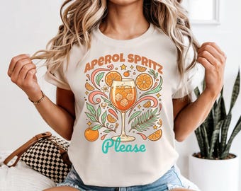 アペロール・スプリッツのグラフィックTシャツ、夏のビーチドリンクシャツ、女子会アパレル