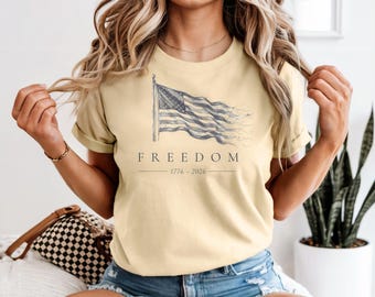 アメリカ国旗フリーダムシャツ、ガーメントダイコットンTシャツ、独立記念日アパレル
