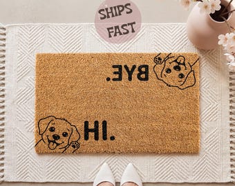 Funny Hi Bye Dog Doormat, Pet Welcome Mat, Front Porch Decor, Housewarming Gift, Outdoor