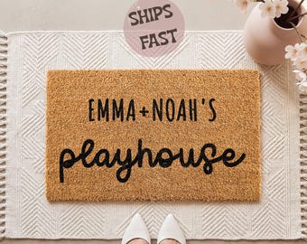 Personalized Kids Playhouse Doormat, Custom Name Welcome Mat, Front Door Decor, Housewarming Gift, Outdoor