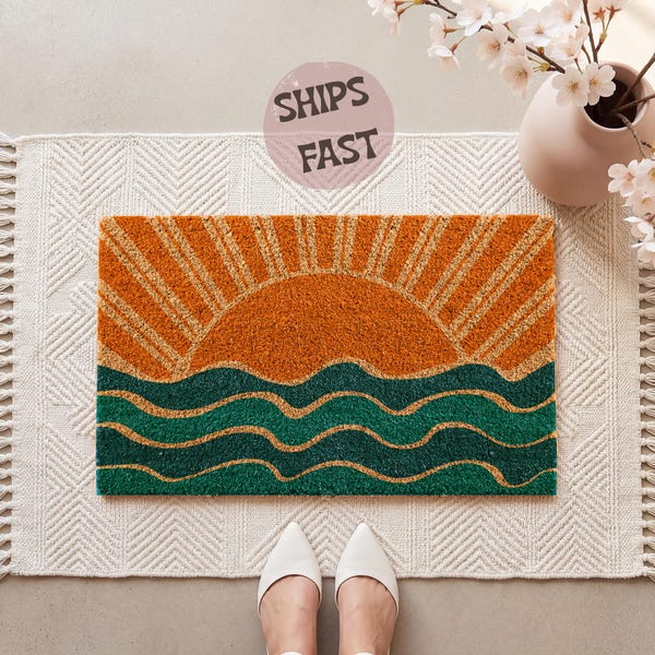 Boho Sunset Ocean Doormat, Aesthetic Welcome Mat, Bohemian Decoration, Colorful Entryway Decor, Front Door Mat, Outdoor Decor, New Home Gift