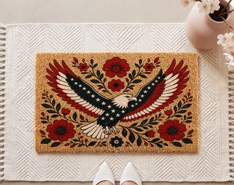 USA 250 Years Anniversary Doormat, Patriotic Eagle Welcome Mat, 1776-2026 Front Door Decor