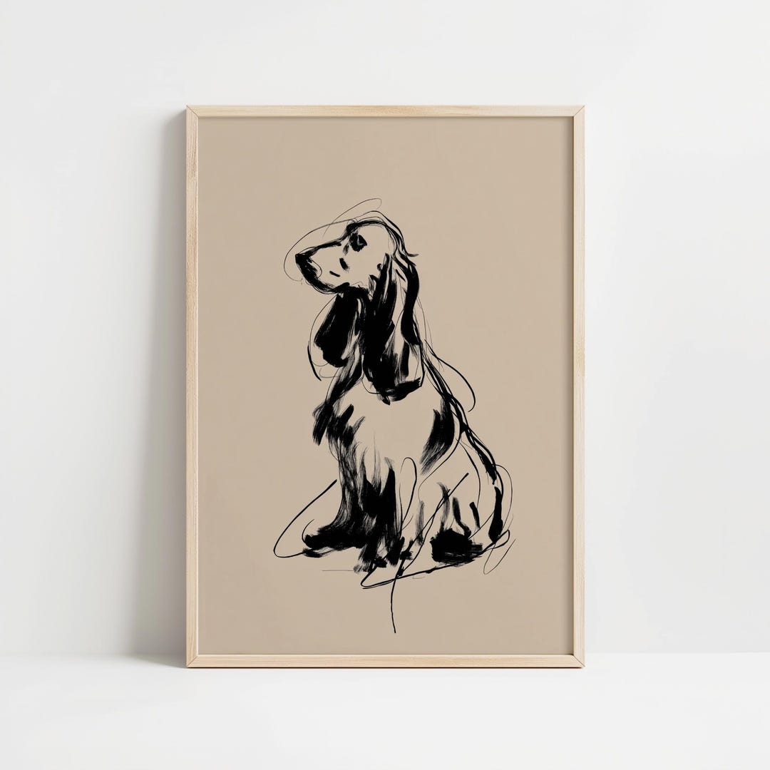 Minimalist Ink Cocker Spaniel Dog Sketch Wall Art Print *unframed Print ...