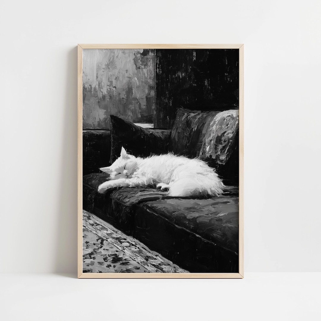 Monochrome Persian Cat Print Black White Wall Art Bedroom Decor ...