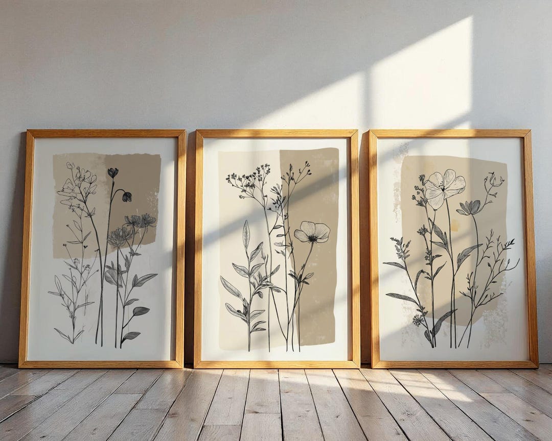 Set of 3 Minimalist Botanical Line Art Wildflowers Prints (unframed) - Etsy
