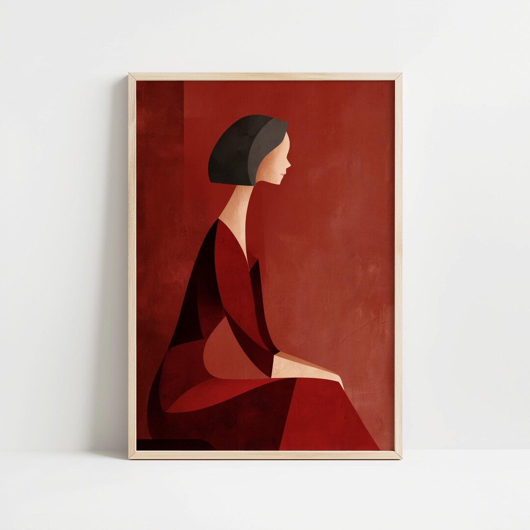 Minimalist Woman Portrait Burgundy Abstract Wall Art Bedroom Decor ...