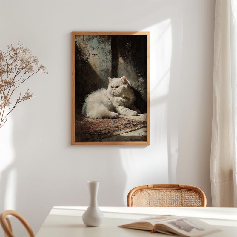 Persian Cat Print Oil Painting Wall Art Luxury Neutral Decor (unframed ...