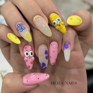 SpongeBob Patrick Star 3D Character Press On Nails | Handmade Kawaii Set