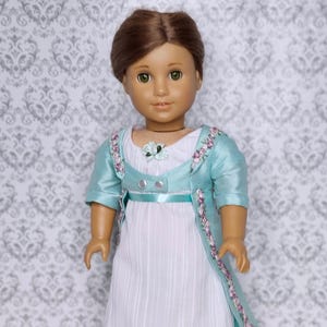 Regency dress, fits 18 inch dolls, historical clothing, doll dress