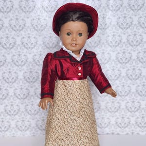 Regency dress, bonnet, fits 18 inch dolls, historical clothing, doll dress