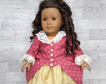 1770s doll dress, 18 inch doll dress,  historical doll clothing, historical doll dress