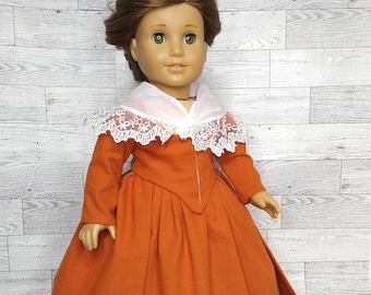 1770s doll dress, 18 inch doll dress,  historical doll clothing, historical doll dress