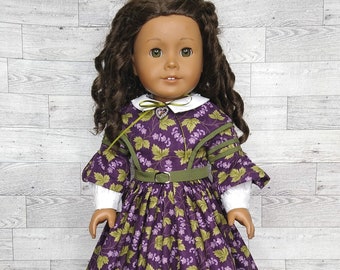 Historical doll dress, late 1800s doll clothing, 18 inch doll dress, floral dress