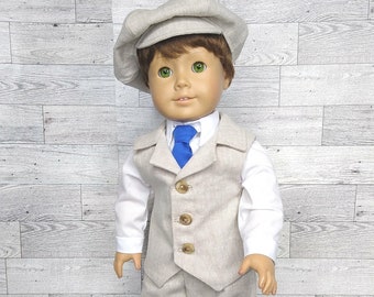 Knicker suit, vest, tie, dress shirt, knickers, boy doll clothes, 1880s fashion, historical clothing, fits 18 inch dolls