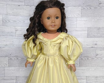 Doll clothing, historical clothing, 1830s dress, Imebicle sleeves, 18 inch doll clothes