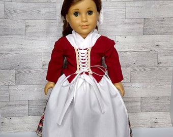 Early 1800s doll dress, jacket and skirt, apron, cap, historical doll clothing, historical doll dress