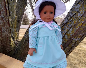 Country girl, 18 inch doll clothes, historical clothing, Prairie girl, apron, dress, bonnet