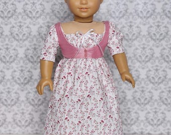 Regency dress, fits 18 inch dolls, historical clothing, doll dress