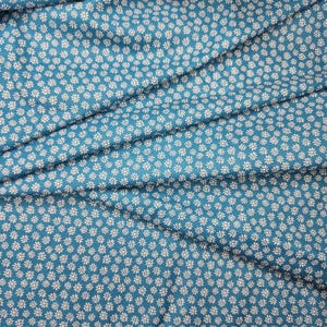 Teal floral cotton fabric by the yard