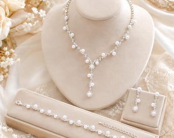 Crystal Pearl Bridal Jewelry Set for Bride and Bridesmaids