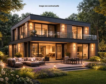 Progetto di villa moderna in legno, 3 camere da letto, 120 m2 | Link per il download del PDF