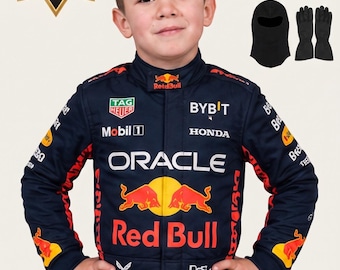 NUOVA tuta da gara Red Bull Racing F1 ispirata a Max Verstappen 2026 per bambini e adulti, con guanti e passamontagna inclusi.