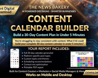 Content Calendar BUILDER — 30-Day Social Media Plan in 5 Minutes, Small Business Content Planner