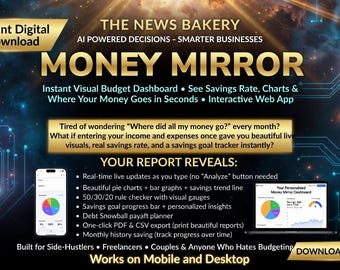 MoneyMirror Interactive Budget Planner - Web App – Visual Expense Tracker, Charts, Savings Goals (Digital Download)
