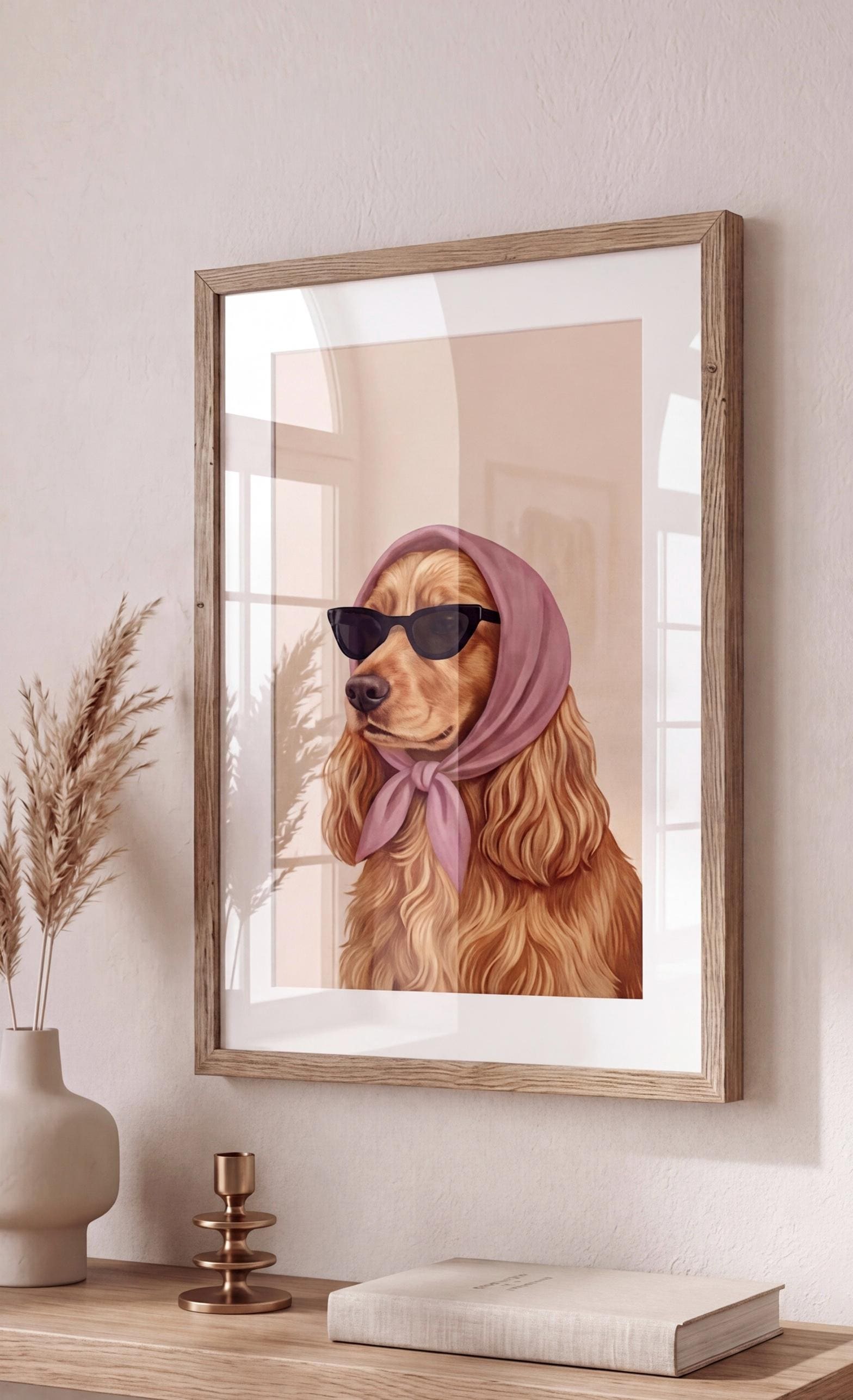 Cocker Spaniel Wall Art – Stylish Dog Poster, Retro Scarf Pet Portrait ...
