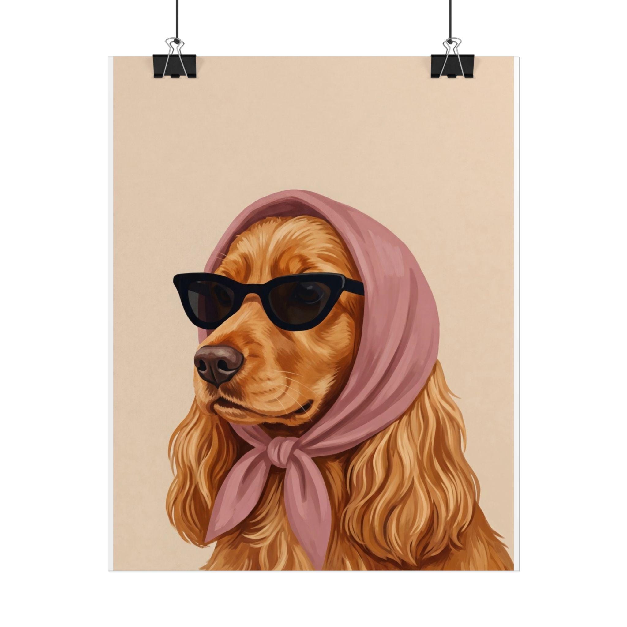 Cocker Spaniel Wall Art – Stylish Dog Poster, Retro Scarf Pet Portrait ...