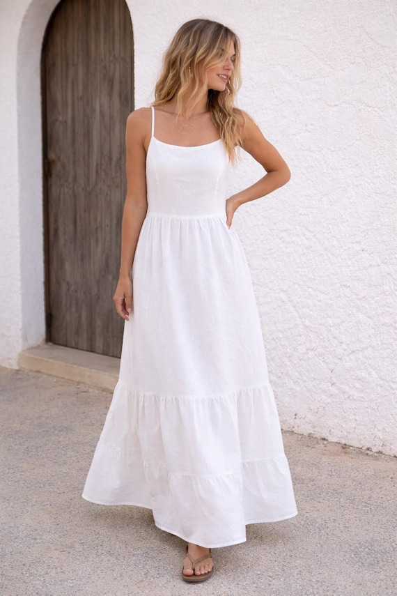 tie back cotton dress Linen Maxi Dress, Open Strap, Flowy Summer Beach Maxi dress Handmade Mens Grey Shoes Color:Spicy Yellow this dress provides a A-line Maternity Dresses