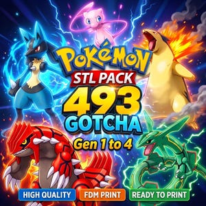 493 Pokémon-STL-Dateien für den 3D-Druck | Gen 1-4 Kanto bis Sinnoh Mega-Pack | FDM-Resin-Miniaturen