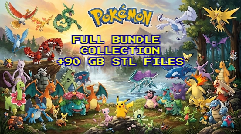 Massive 1700+ pokemon stl bundle collection for 3D printing featuring classic and new generation characters.