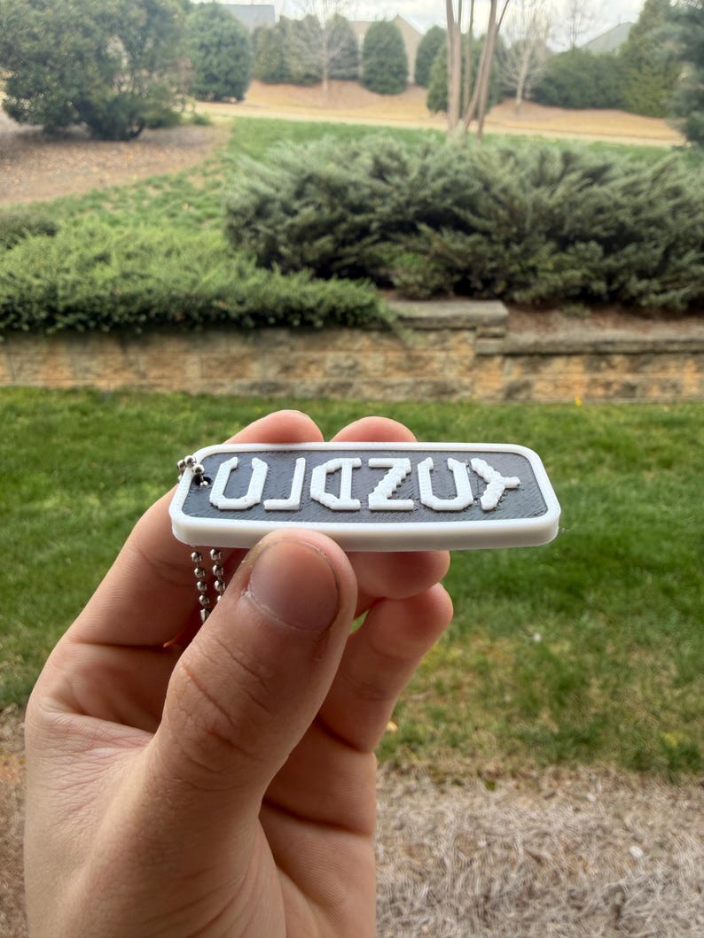 3D Printed Keychain: Raised Lettering, Modern Design, Black White ...